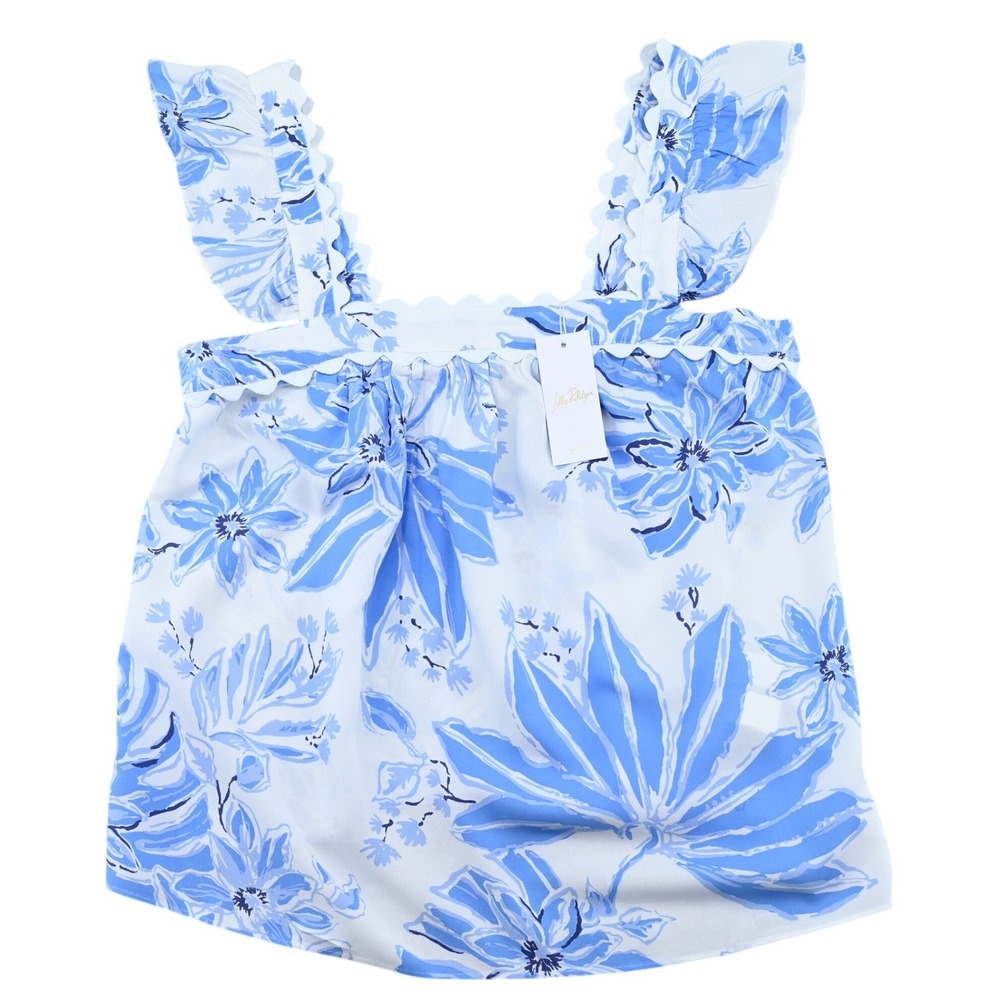 Lilly Pulitzer NWT Gyah Ruffle Top L Resort White Coastal Chic Beach Vacation